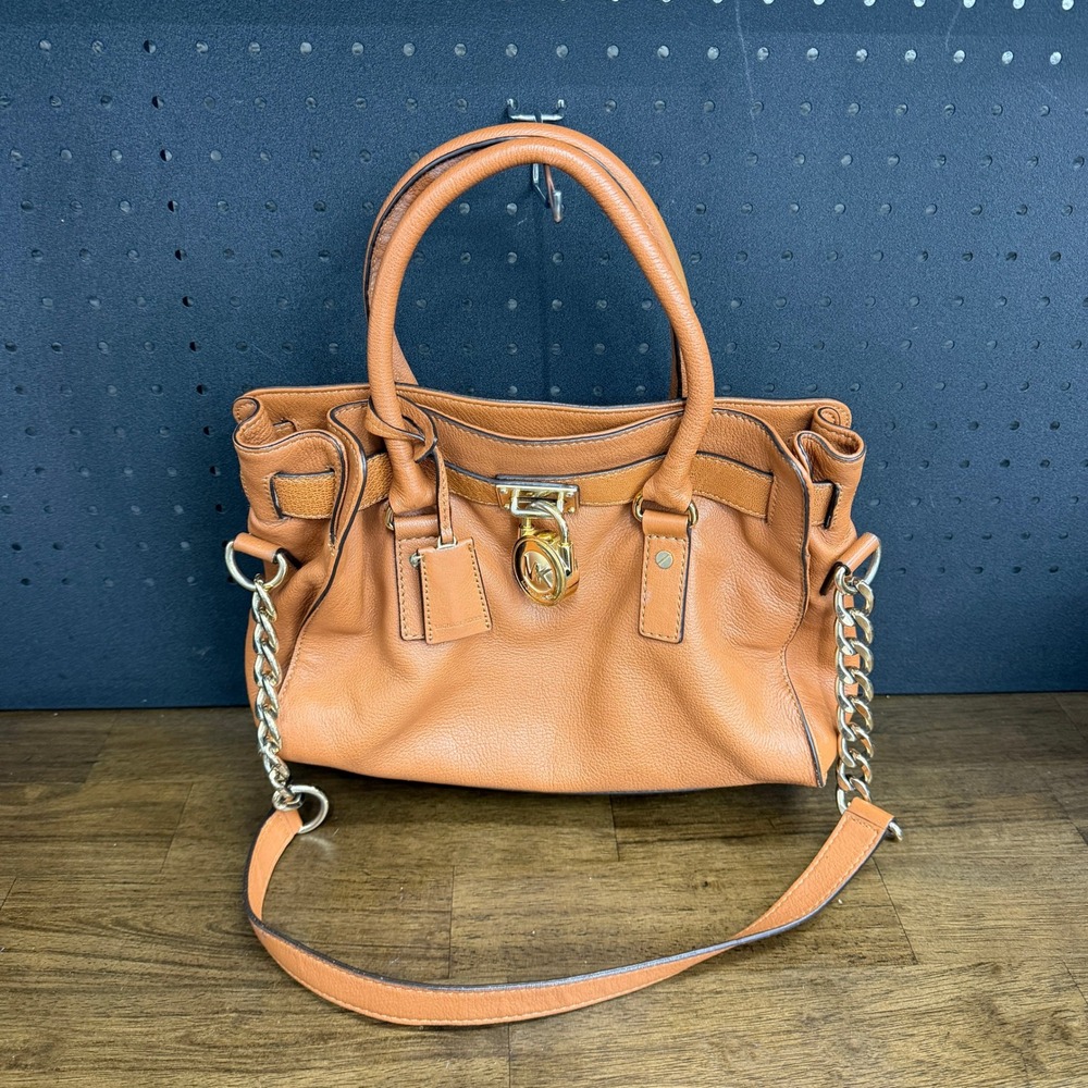 Michael Korsโ Hamilton Satchel Leather Tan Gold Hardware Shoulder Bag Womens